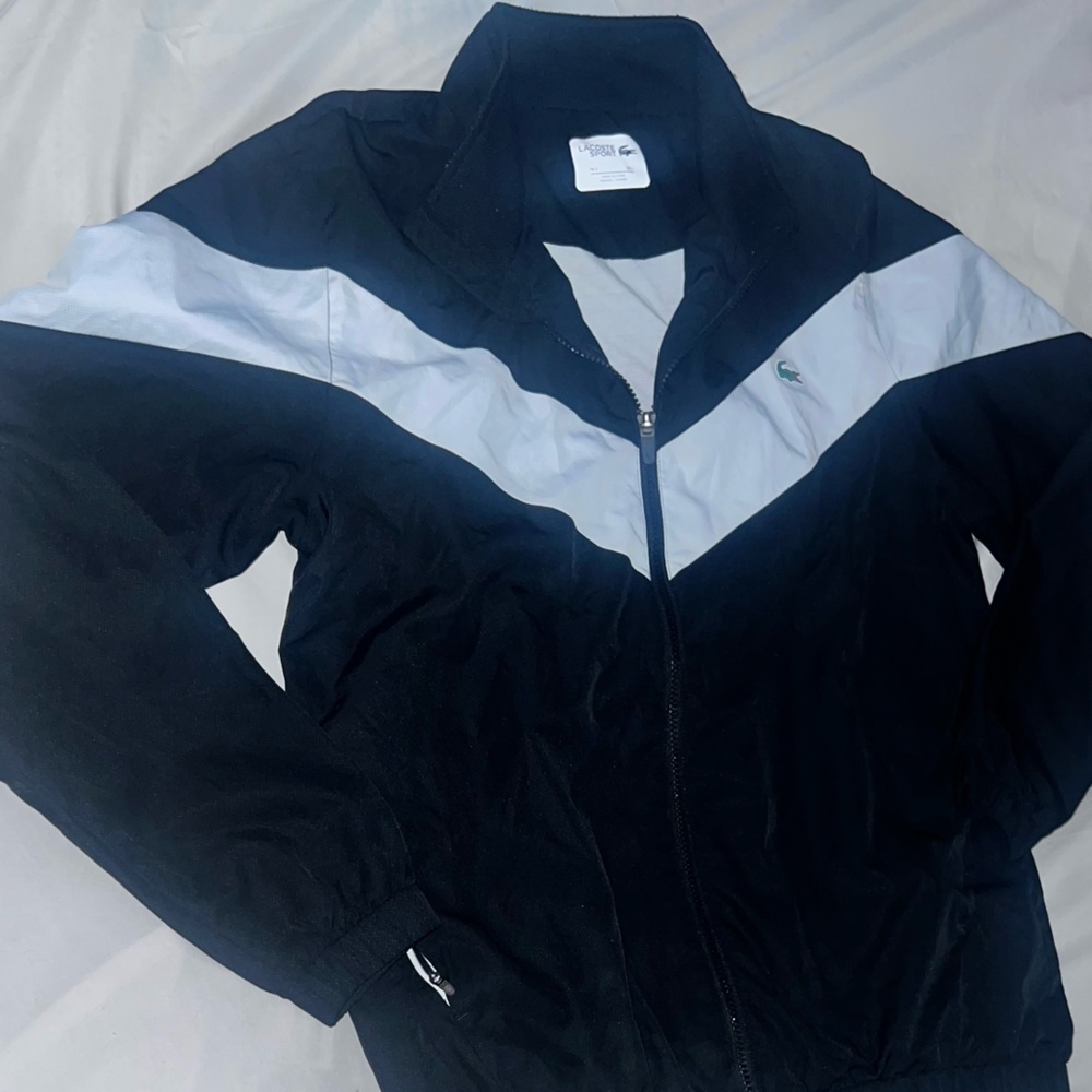 Lacoste Black and White Windbreaker with Chevron Design - Picture 10 of 10